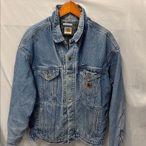 Carhartt Men's Light Blue Denim Bomber Jacket J11DST 
(Read)